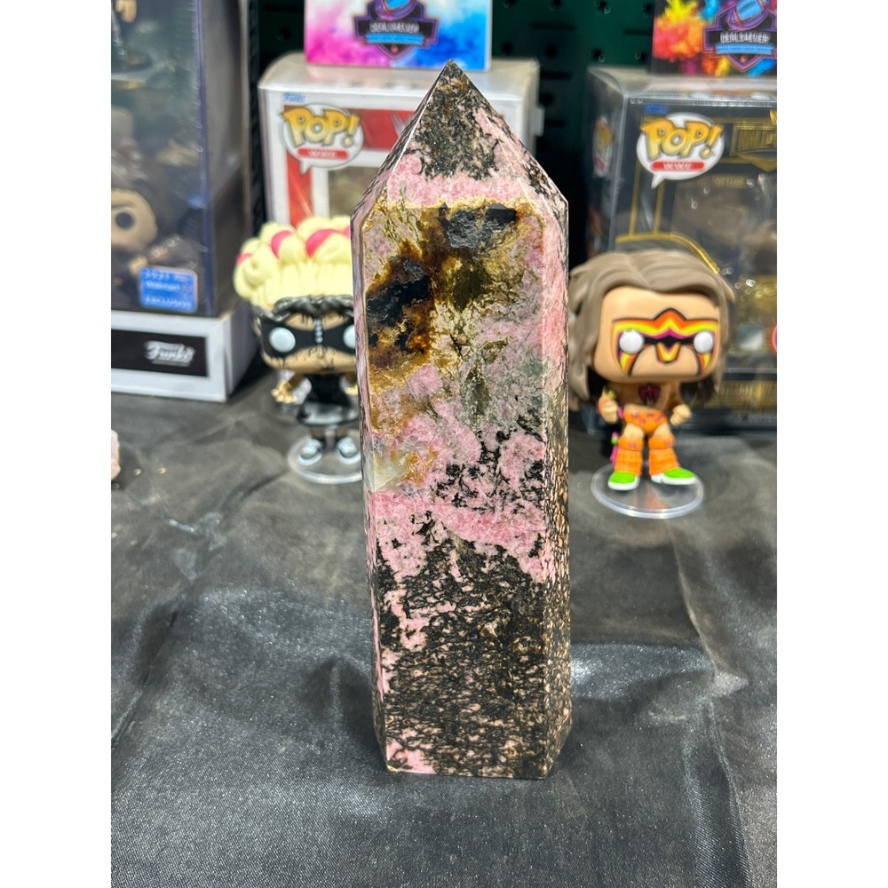 8.25 Inch 2lb 13oz Rhodonite Crystal Tower Tower Point Obelisk Pink Black